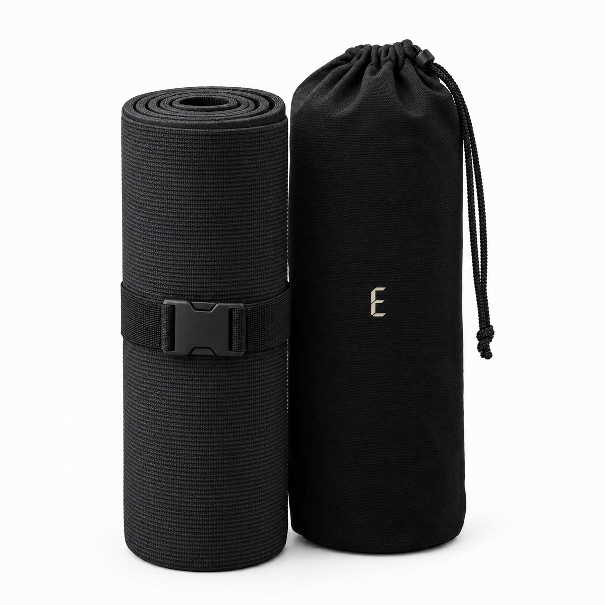 Deep Delta Field Mat rolled with its strap beside the carry bag, on white