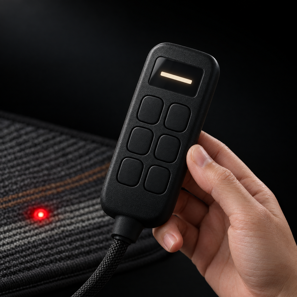 Deep Delta Field Mat wired handheld controller held in one hand