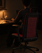 Neural Chair Mat in use, person working at a desk in a chair fitted with the mat