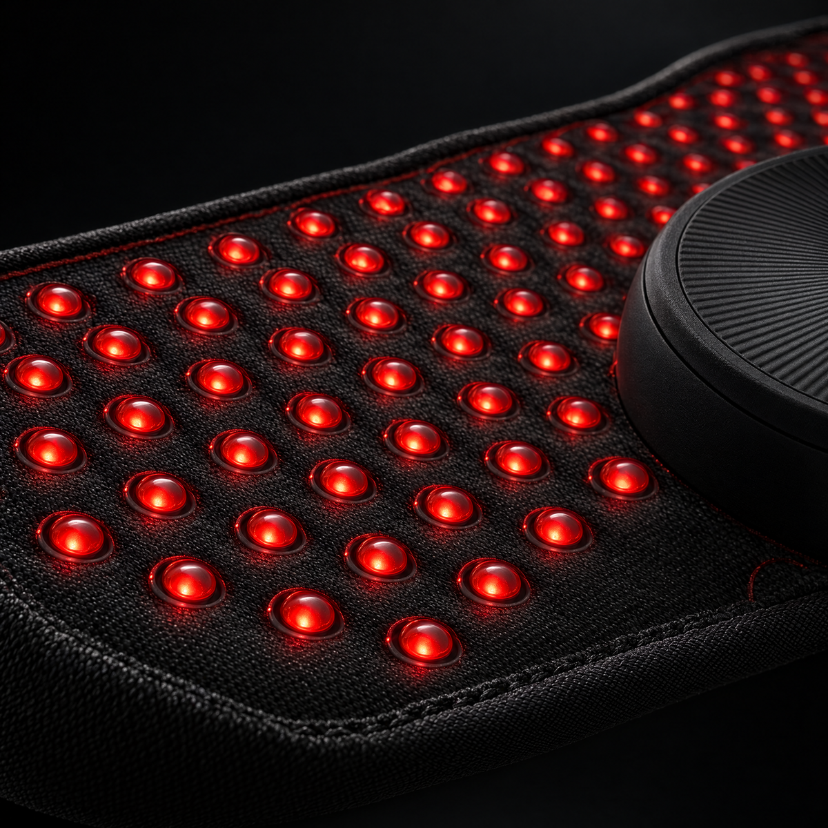 Neural Wrap contact face detail — close view of the lit LED array and moulded pod