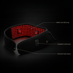 Neural Wrap feature view — 660nm red LED array, integrated control pod, infrared heat layer, hook-and-loop closure